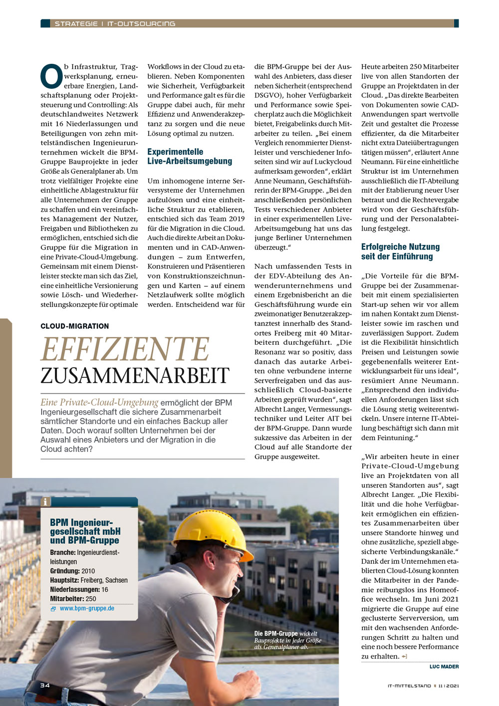 Der gesamte Beitrag zur neuen Private-Cloud der BPM-Gruppe im Fachjournal "IT-Mittelstand", Ausgabe 11/2021