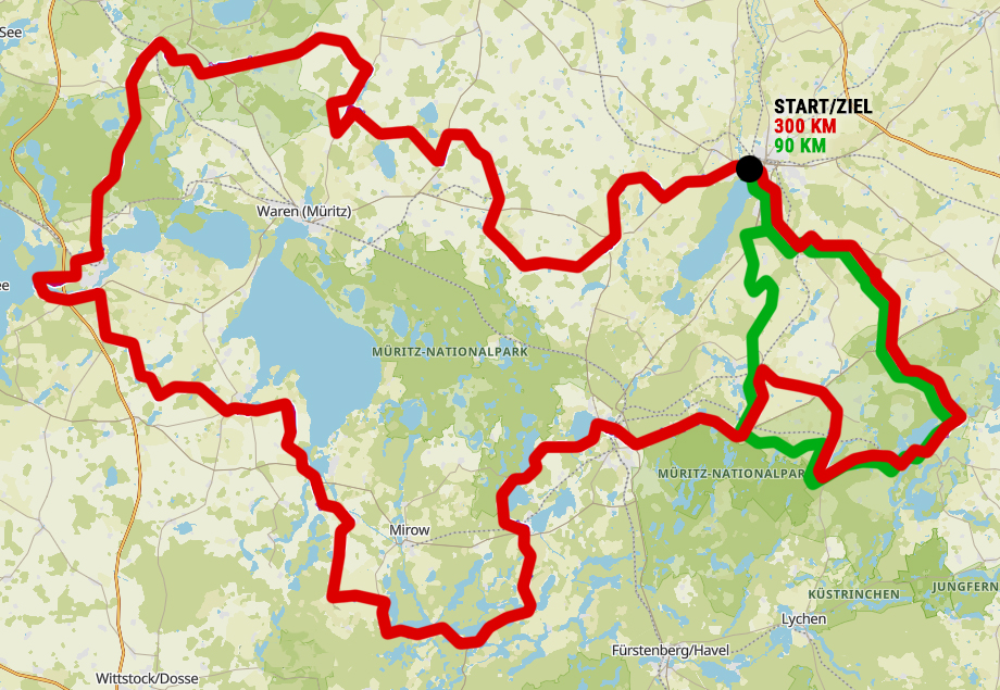 Streckenverlauf über 90 km und über 300 km